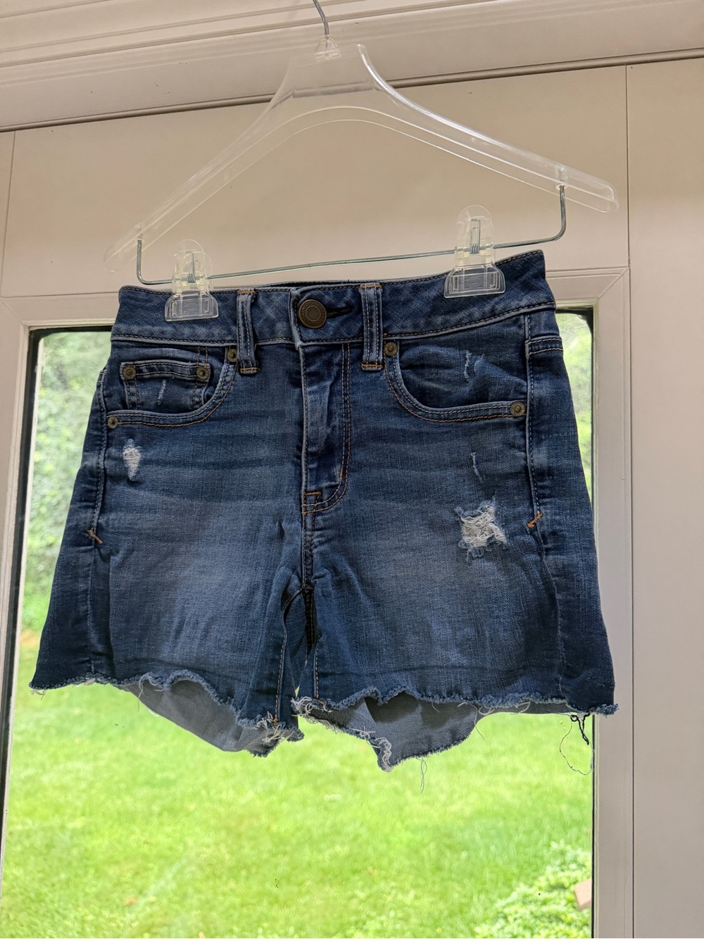 American Eagle Outfitters Distressed Dark Blue Denim Shorts